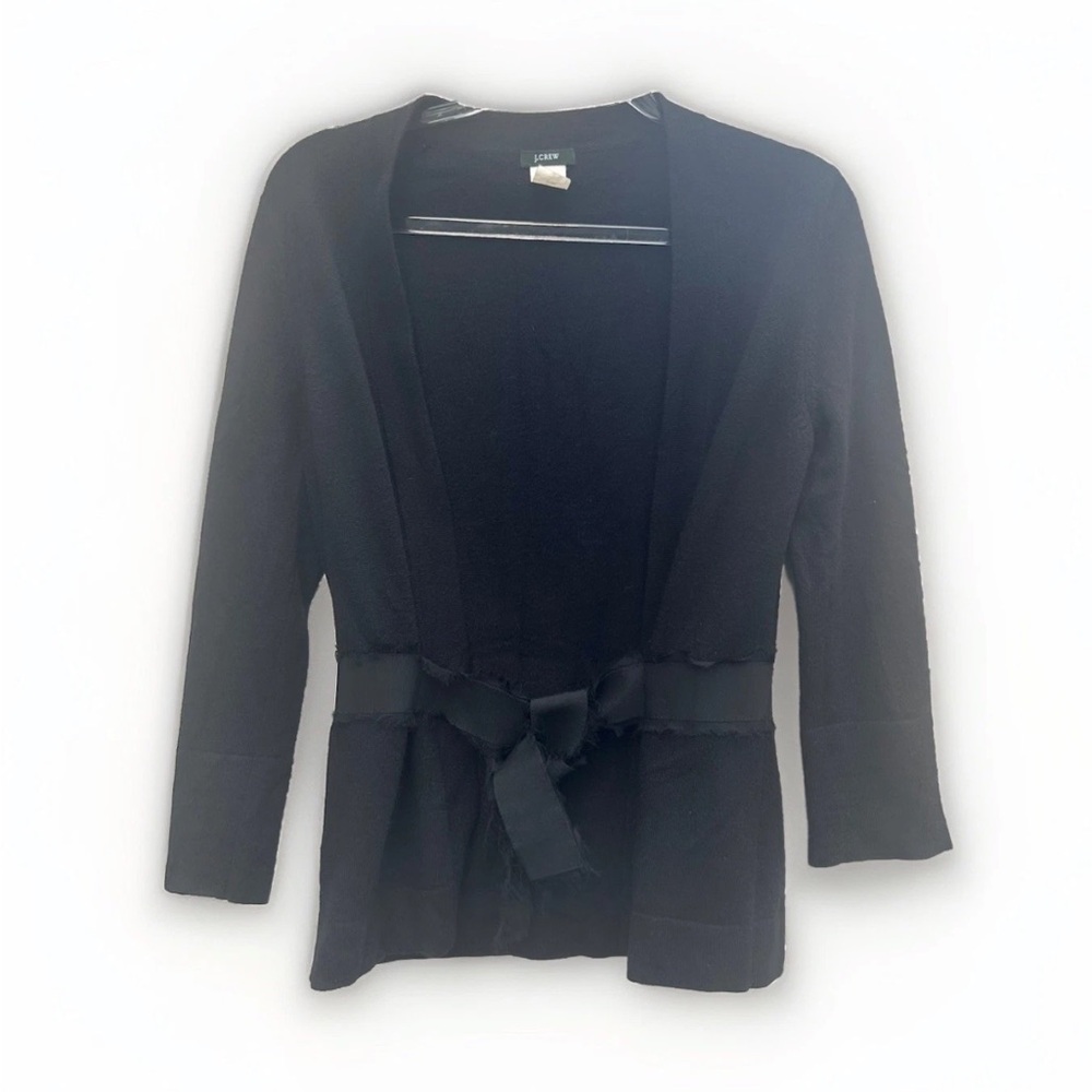 J Crew cashmere wool blend Cardigan Sweater Women S Belted Black Quiet Luxury